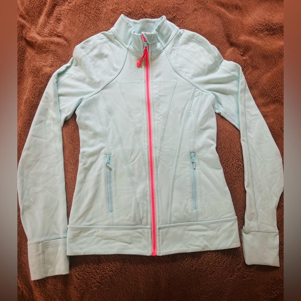 Ivivva Mint Green jacket with Stand-Up Collar and Full-Length Pink Zipper